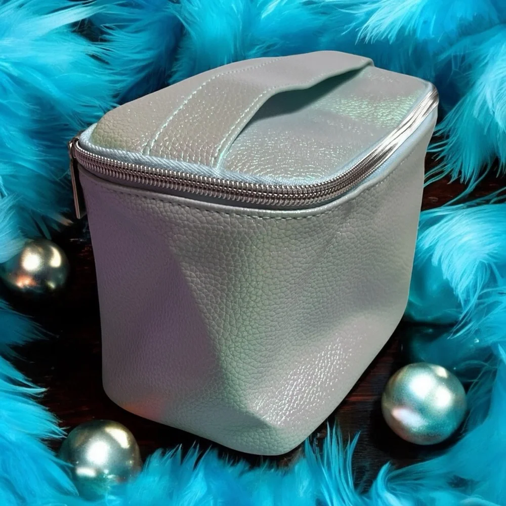 Iridescent Metallic Makeup Bag with Zipper Closure